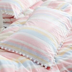 NWOT Pink Pillow Case With Pom Pom Standard Size- 2pcs